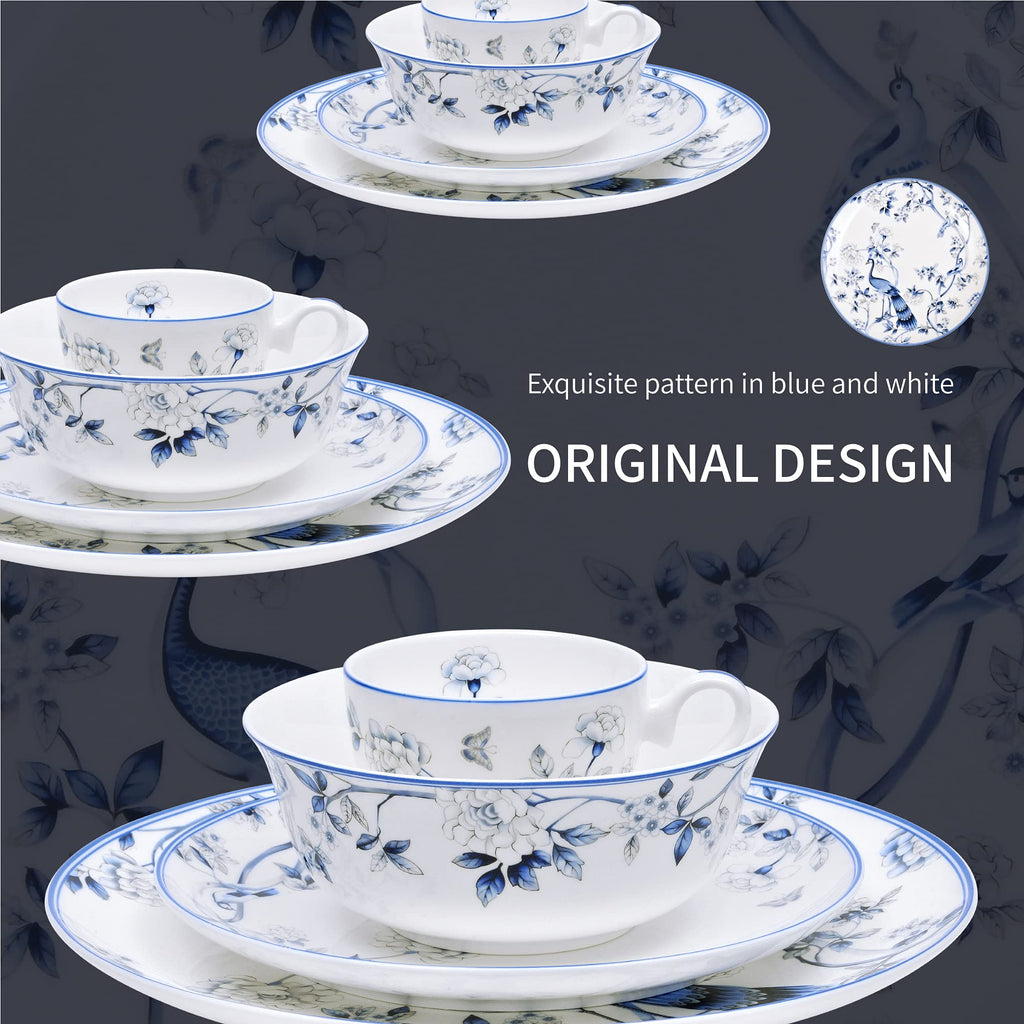 Fine Bone China 16PCS Dinnerware Set for 4, Bowls Plates Cups Set