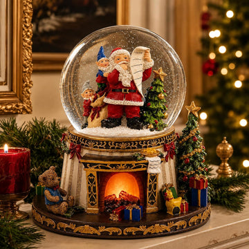 Christmas Snow Globe with Music, Santa Claus Musical Snow Globe with Automatic Snowfall, Lighted Fireplace & 8