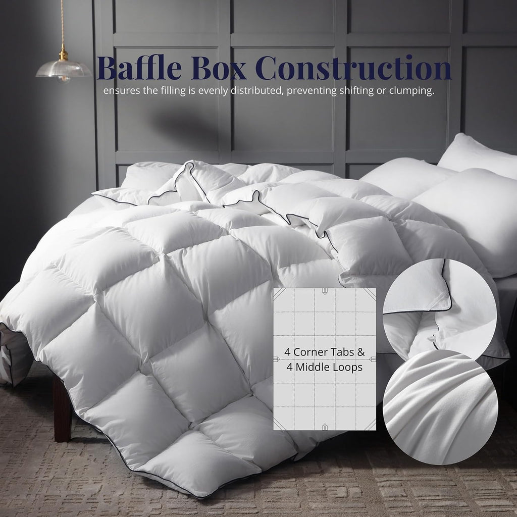Goose Feather Down Comforter Twin - 100% Cotton Ultra Fluffy Duvet Insert Twin, 1200TC, 850+FP