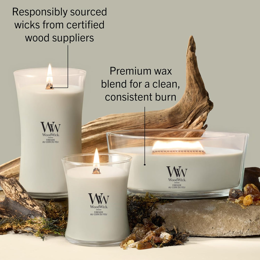Large Hourglass Scented Candle | Fireside | with Crackling Wick | Long Burning Candles: up to 130 Hours | Gifts for