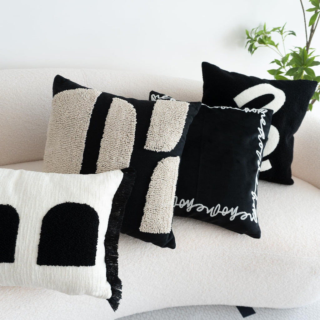 Black Cream Boho Chunky Tufted Pillow Cover, Neutral Decorative Square Throw Pillow Case, Geometric Woven Modern Sham