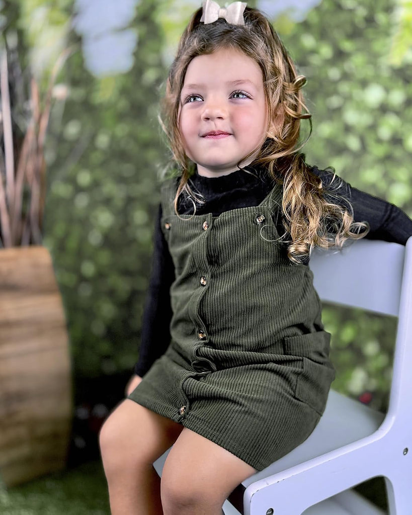Toddler Little Girl Corduroy Button Down Overall Dress Set 2