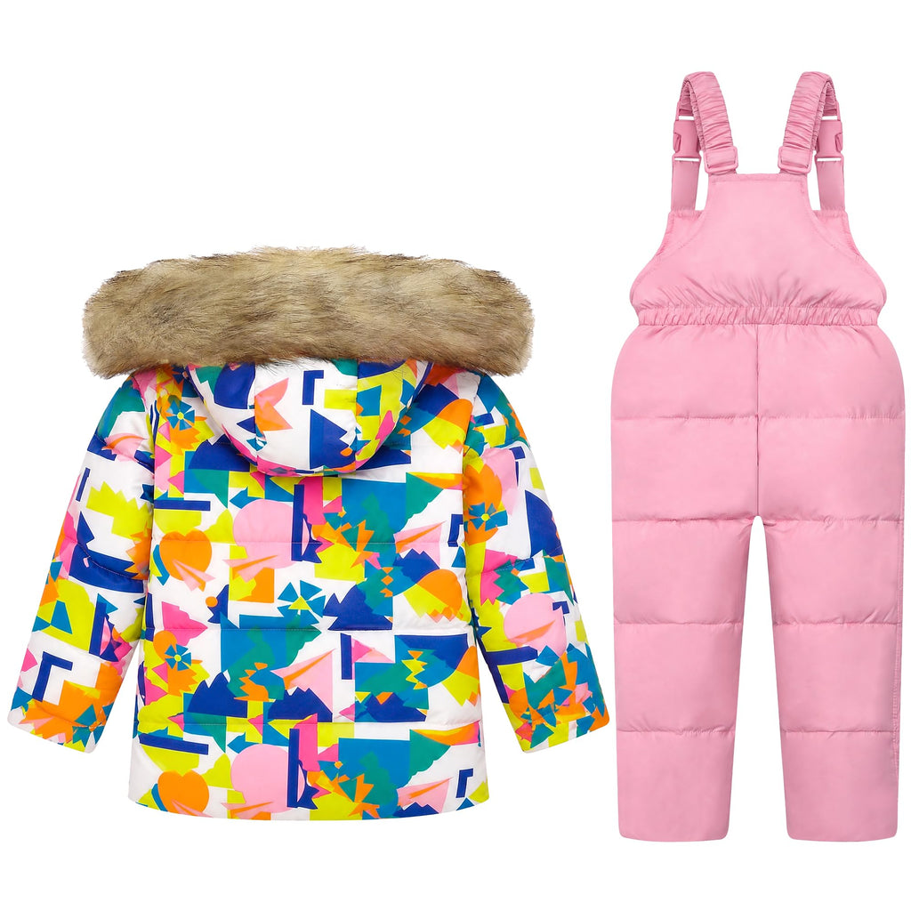 Kids Piece Snowsuit Puffer Jacket and Snow Pants Pink Square