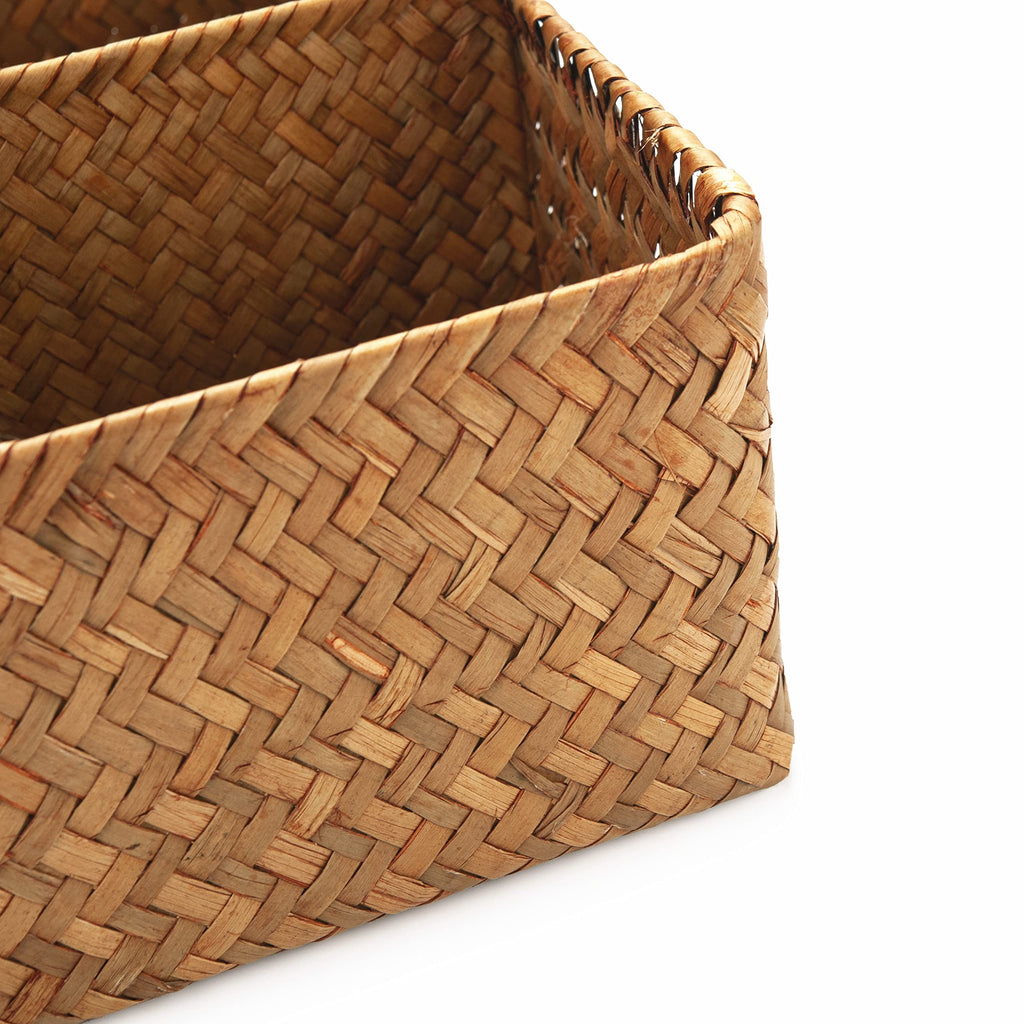 Woven Seagrass Storage Basket with 4 Divided Sections, Wicker Basket Bin Box Organizer for