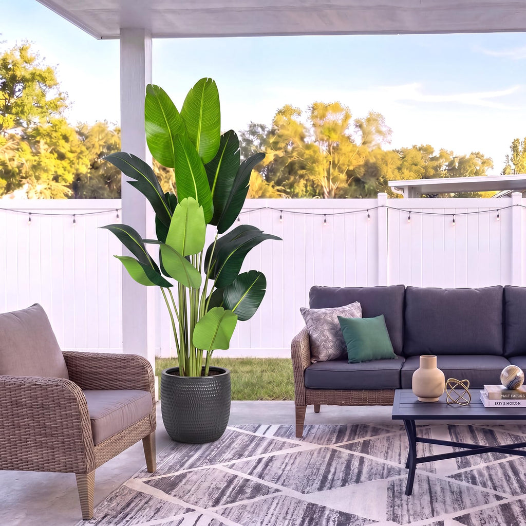 Bird of Paradise Plant Artificial 7FT (84in), Faux Banana Floor Plant with 17 Trunks, Tall Fake Indoor Trees in Black