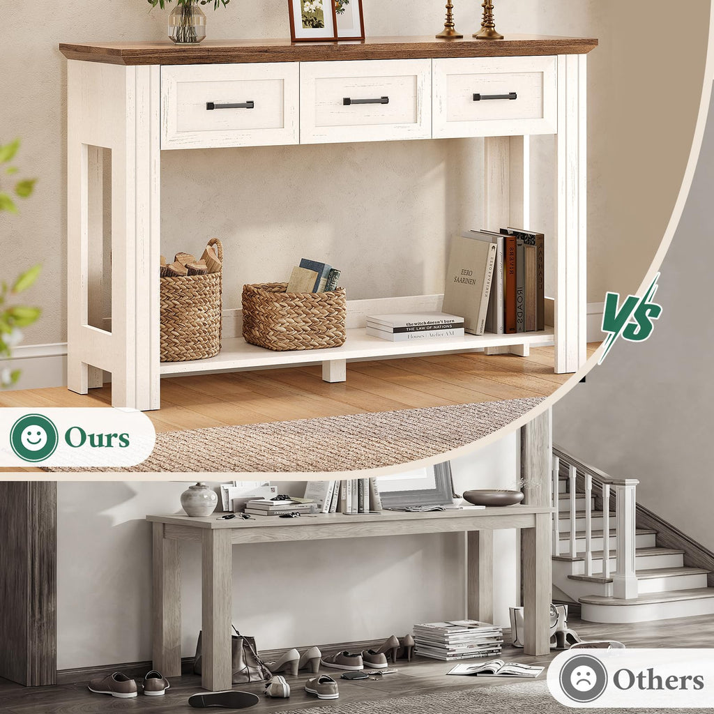 47" Farmhouse Console Table with 3 Drawers, Rustic Entryway Table