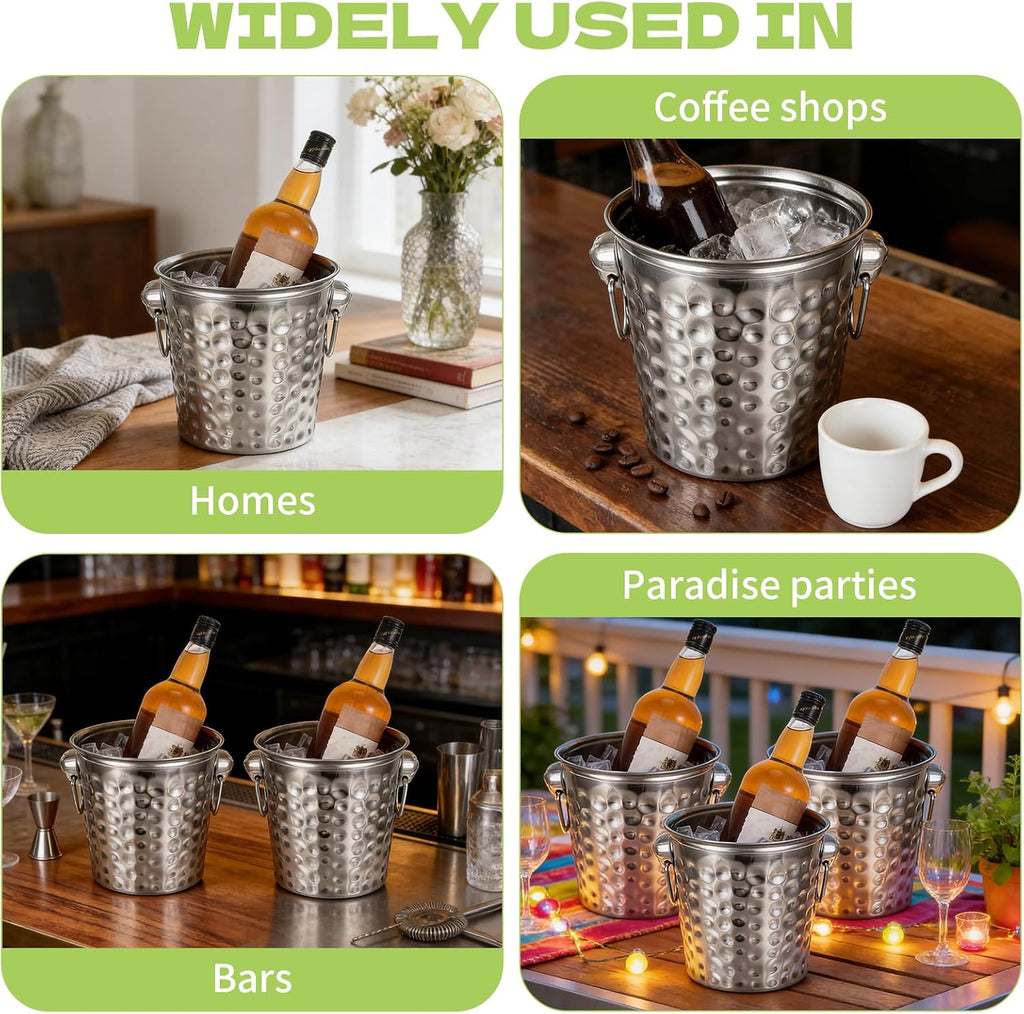 Ice Buckets with Handles and Tongs, 3L Metal Beverage Tubs for Ice and Drinks, Wine and Champagne Chiller - Set of 3