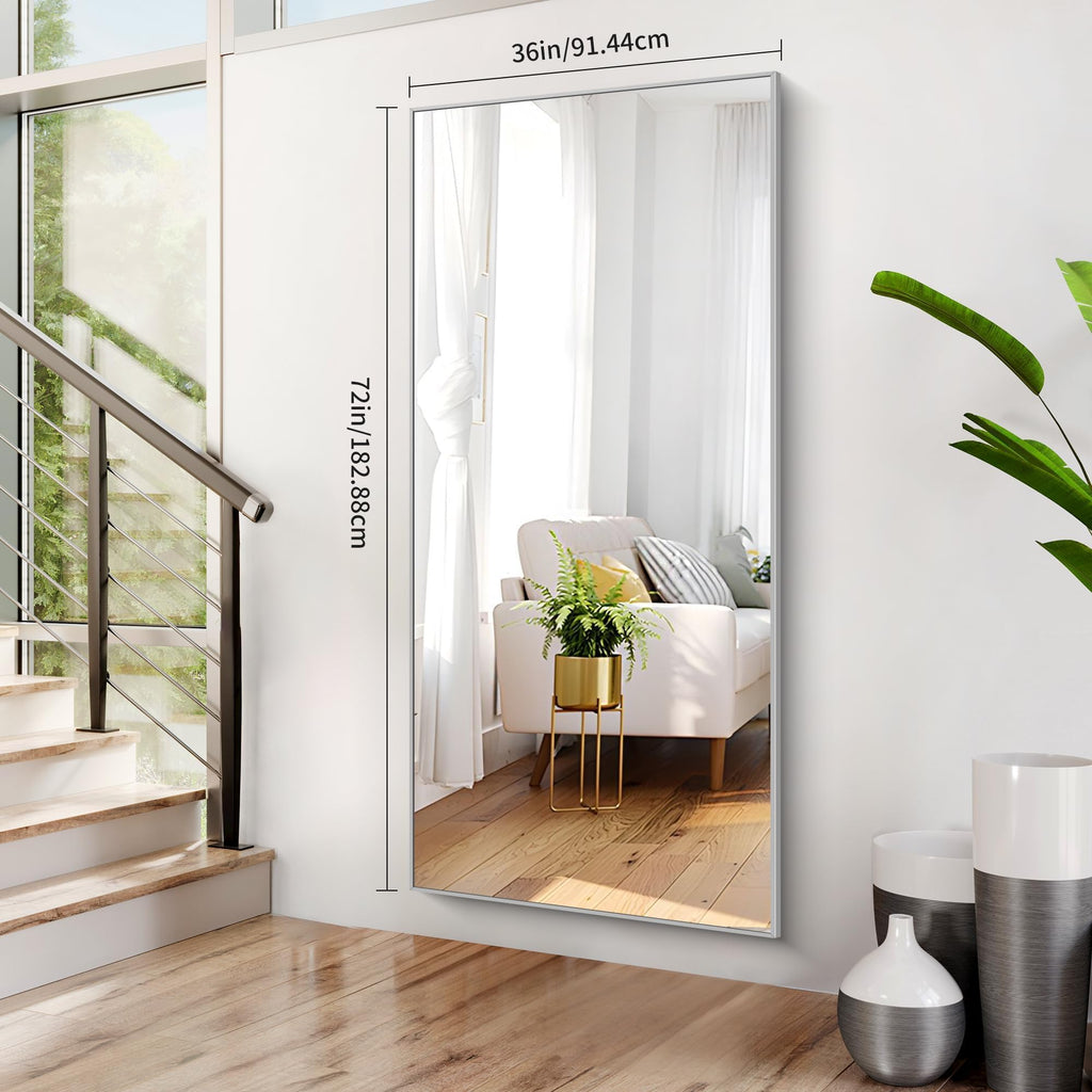 36x72inch Bathroom Mirror, Silver Rectangle Mirror with Thin Metal Frame, Large Rectangular Wall Mirrors m, Hair