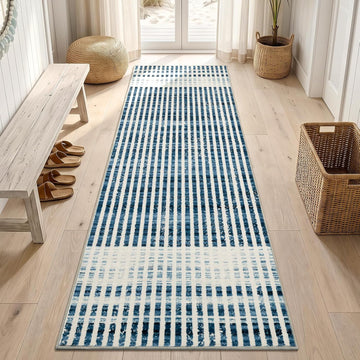 Washable Modern Striped Area Rug, Abstract Runner