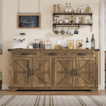 61" Large Buffet Cabinet with 4 Doors and 3 Drawers, Farmhouse Buffet Sideboard Cabinet with Storage, Coffee Bar Wine