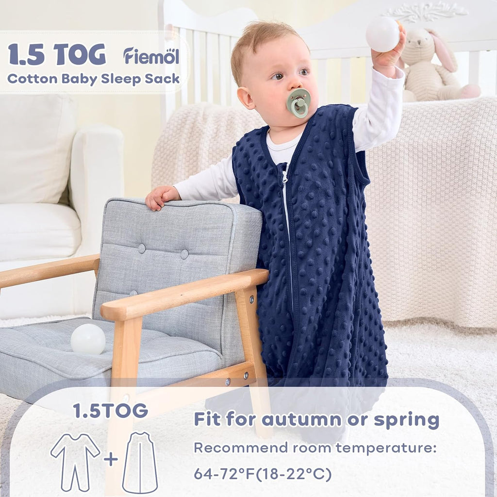 Fleece Baby Sleep Sack, 1.5 TOG Cotton Baby Wearable Blanket With Soft Plush Dots, 2 Pack