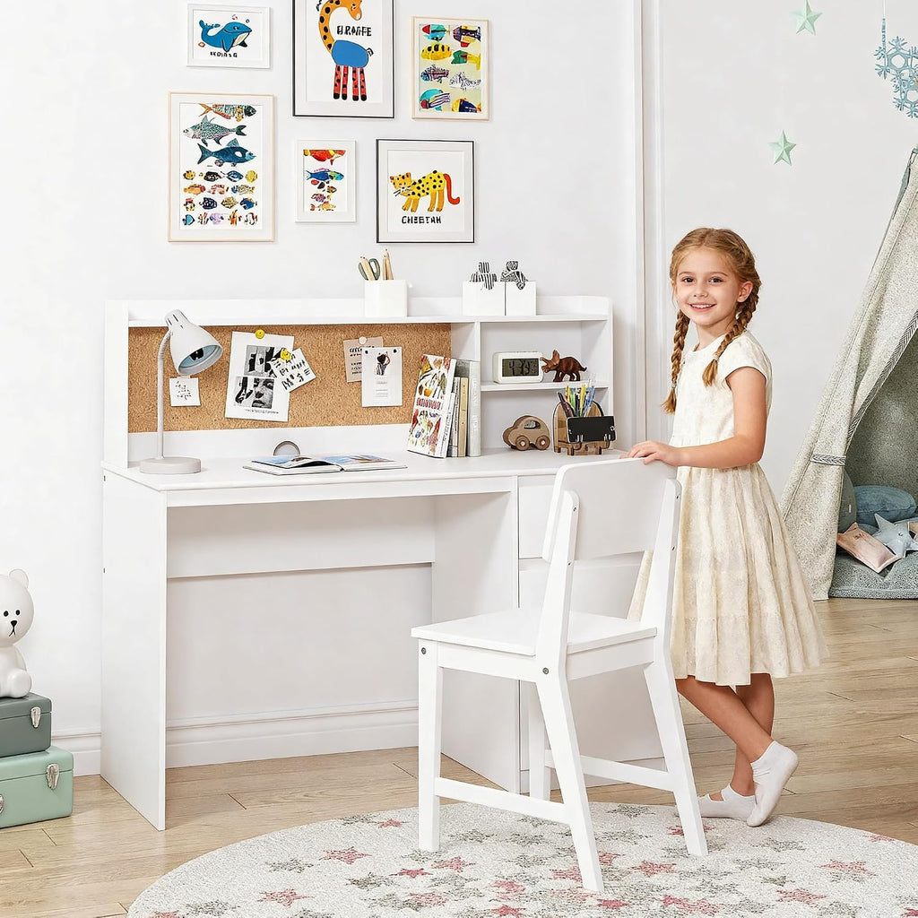 Wooden Kids Desk and Chair Set with Hutch and Storage for Ages 5-12