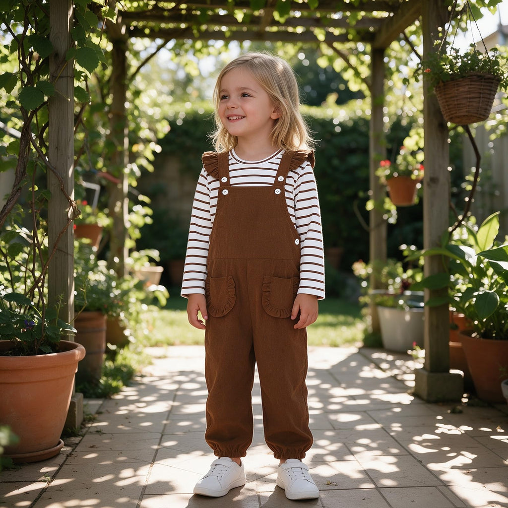 Toddler Baby Girl Overalls Set with Long Sleeve Striped T-Shirt