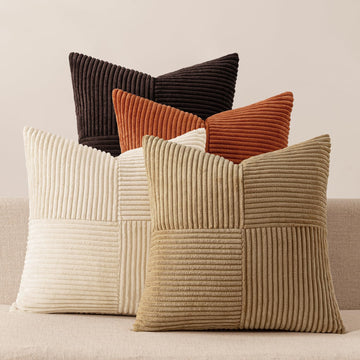 Brown Beige Throw Pillow Covers 20x20 Inch Set of 4 Boho Farmhouse Cushion Cases Couch Bed Soft Corduroy Pillow Cases