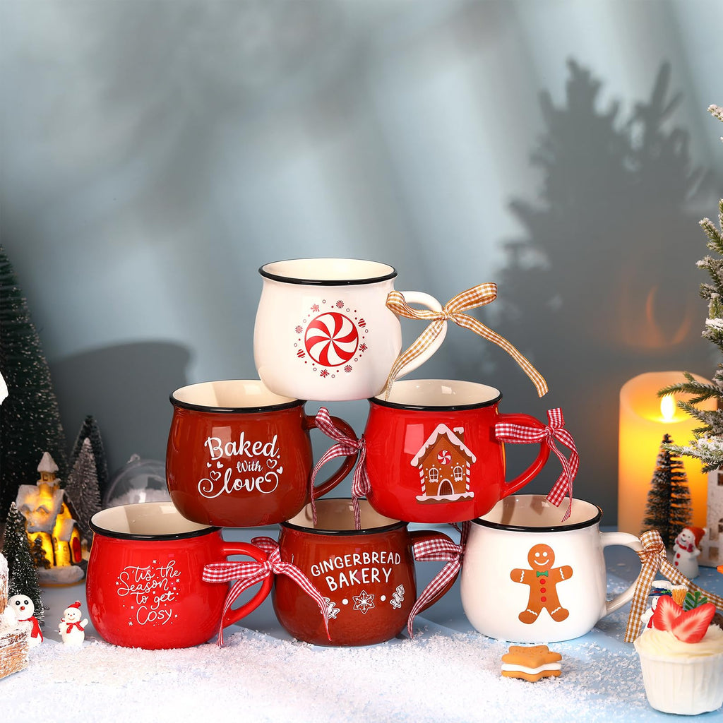 6 Set Christmas Coffee Mugs, Holiday Gift, Chic Style