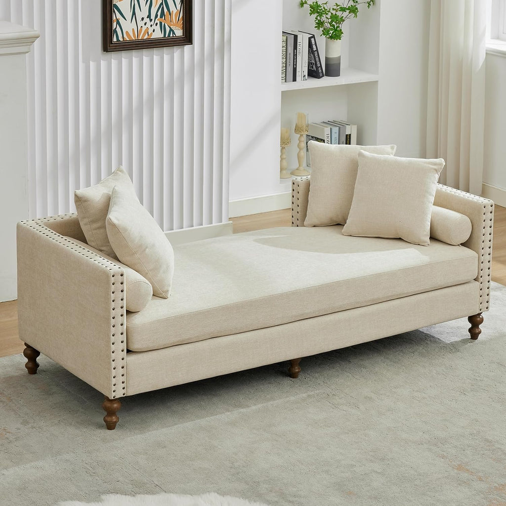 75.2" Oversized Indoor Chaise Lounge, Chenille Upholstered King Size End of Bed Bench with Arms, Sleeper Sofa with 4