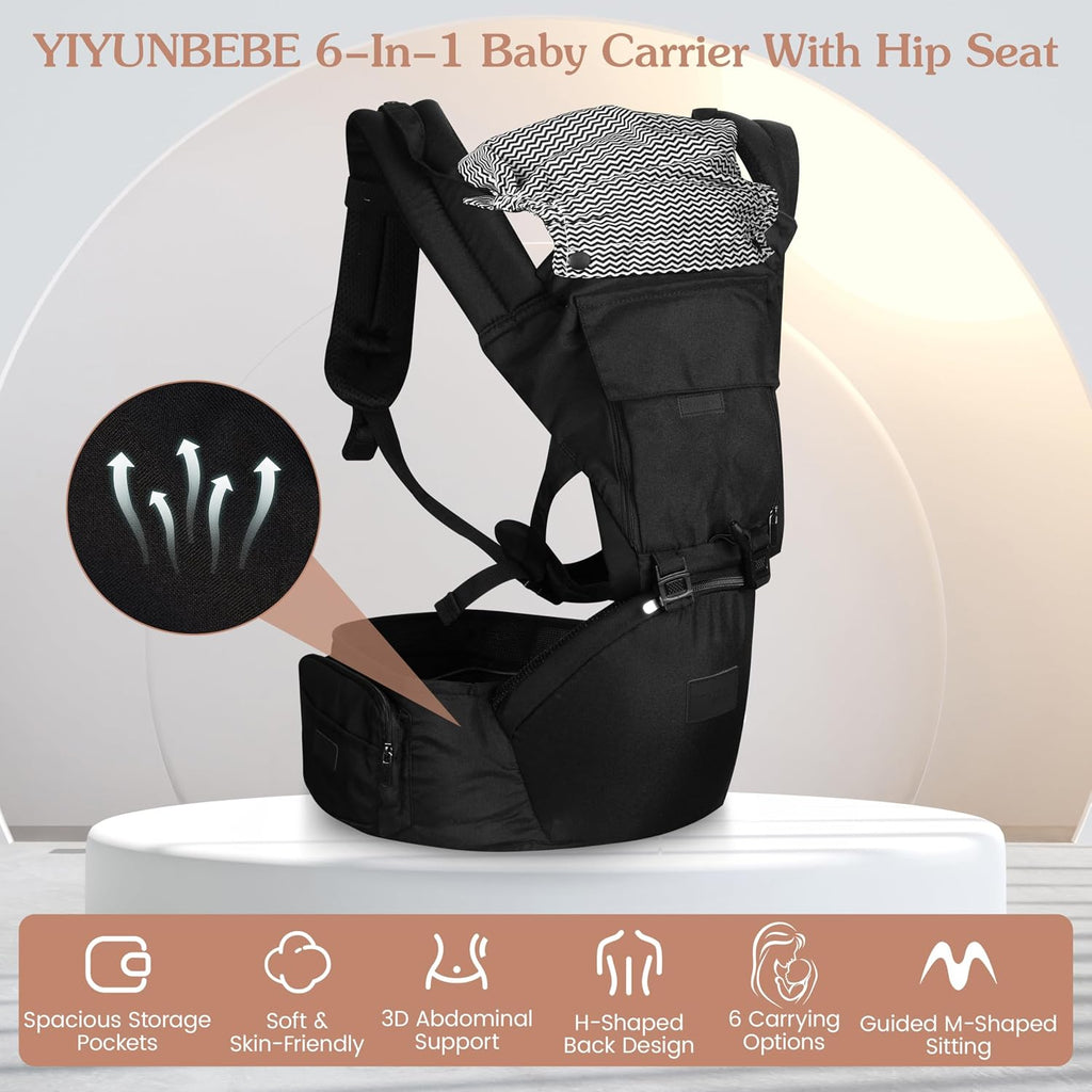 Carrier with Hip Seat in-1 Newborn to Toddler, Black
