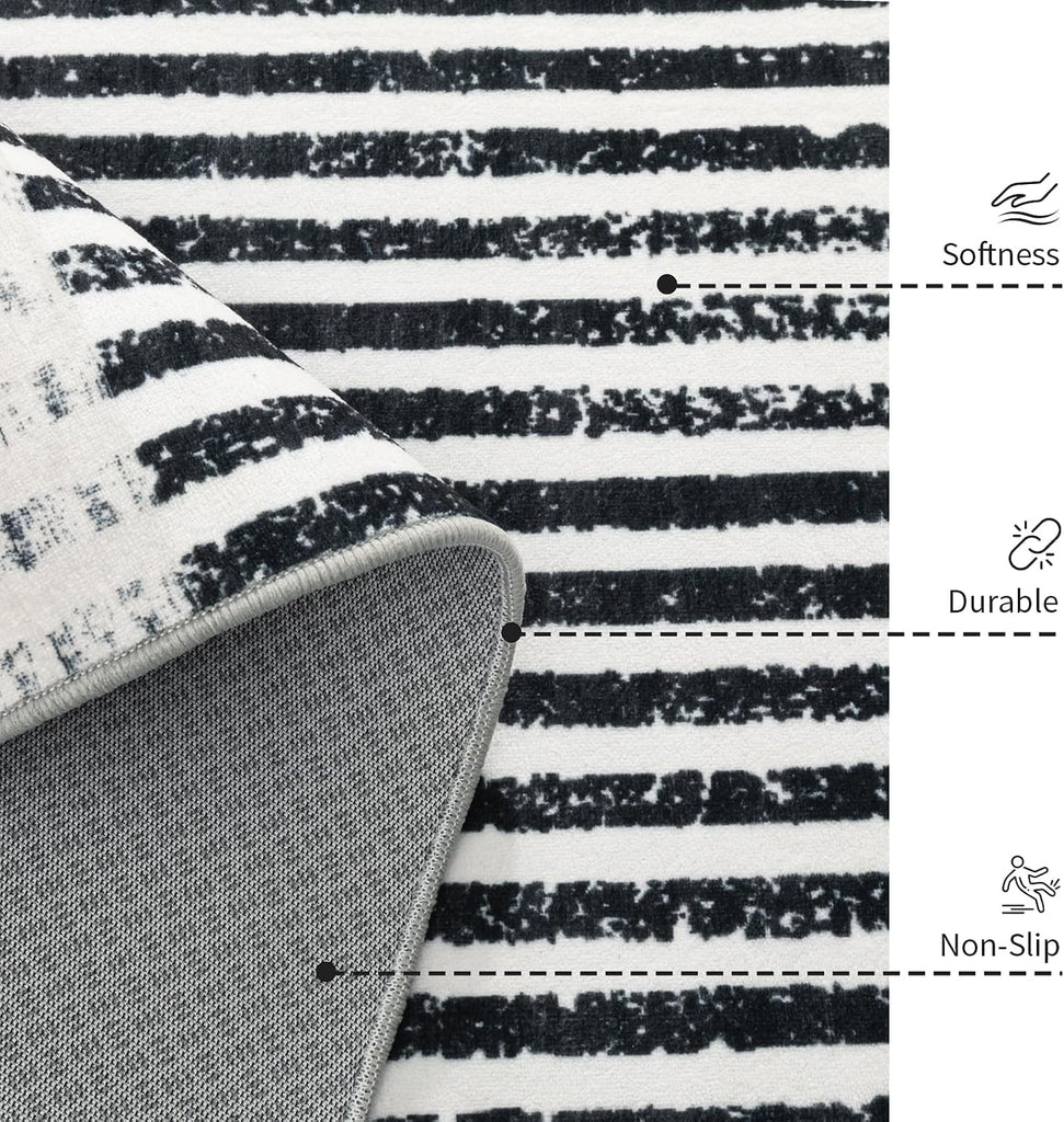 Washable Modern Striped Area Rug, Abstract Living Room Rug