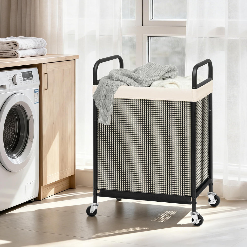 Rolling Laundry Hamper with Wheels 1-Section Laundry Sorter Rolling Laundrys Basket on Wheels with Removable Bag