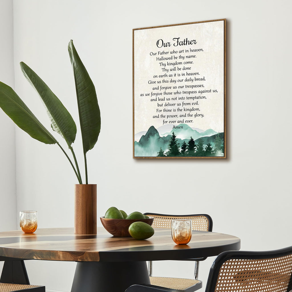 Our Father Prayer Wall Art Framed, Christian The Lords Prayer Wall Art Decor, Mountain Inspirational Quotes Bible