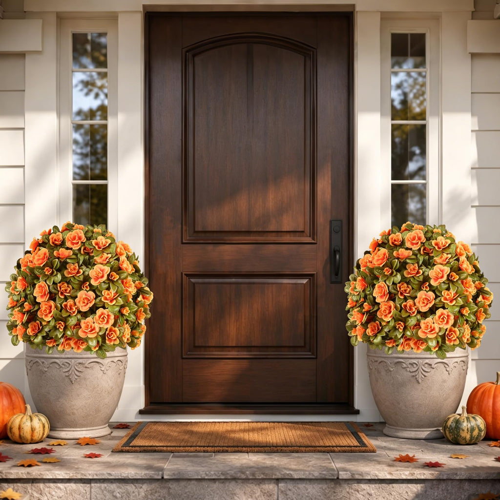 Artificial Mums for Outdoors, Fake Bushes Topiary Ball Fall Decor