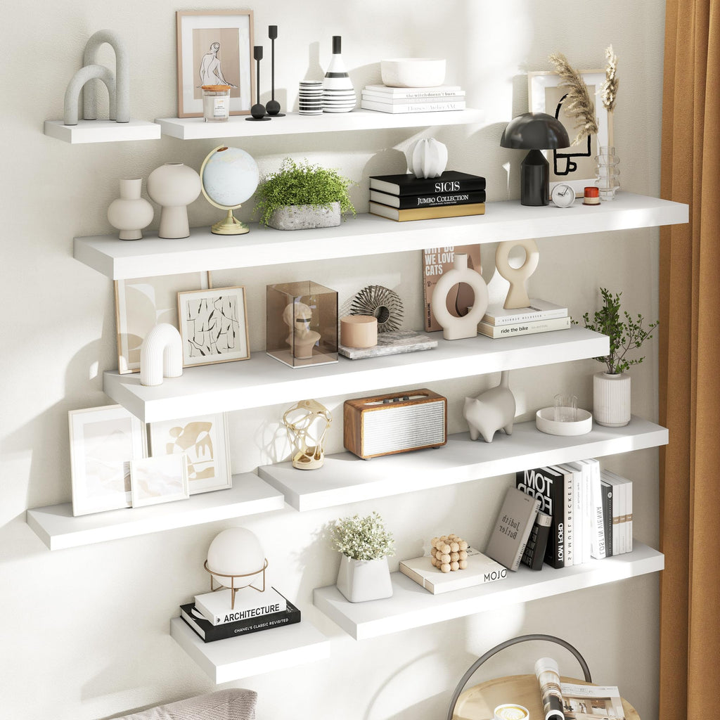 40 Inch Floating Shelves, 9"Deep Wall Shelf, 60 Lbs Capacity, White, 2pcs