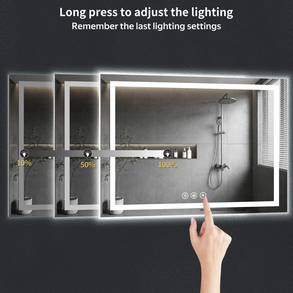 60"x36" LED Bathroom Mirror with Lights, Backlit+Frontlit, Anti-Fog