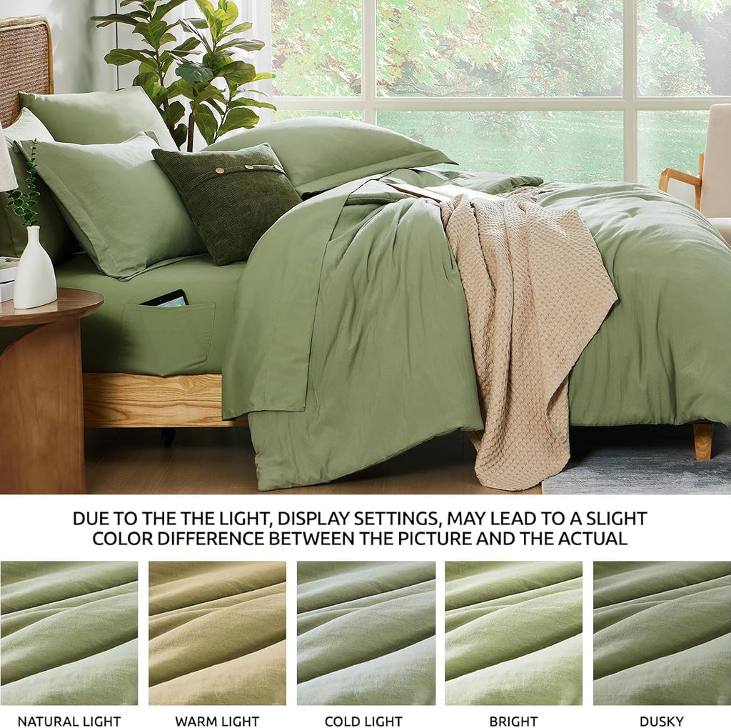 Queen Comforter Set - 7 Pieces Sage Green Soft Bed in a Bag Queen with Fitted Sheet, Flat Sheet, 2 Pillow Shams