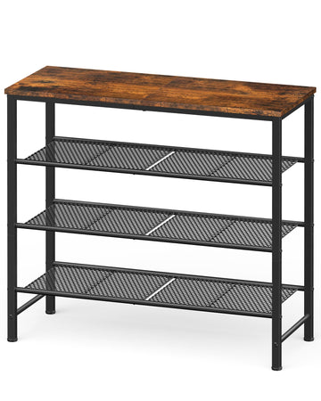 Wooden Top Shoe Rack, 29.5" x 11.4" x 24.8", Brown