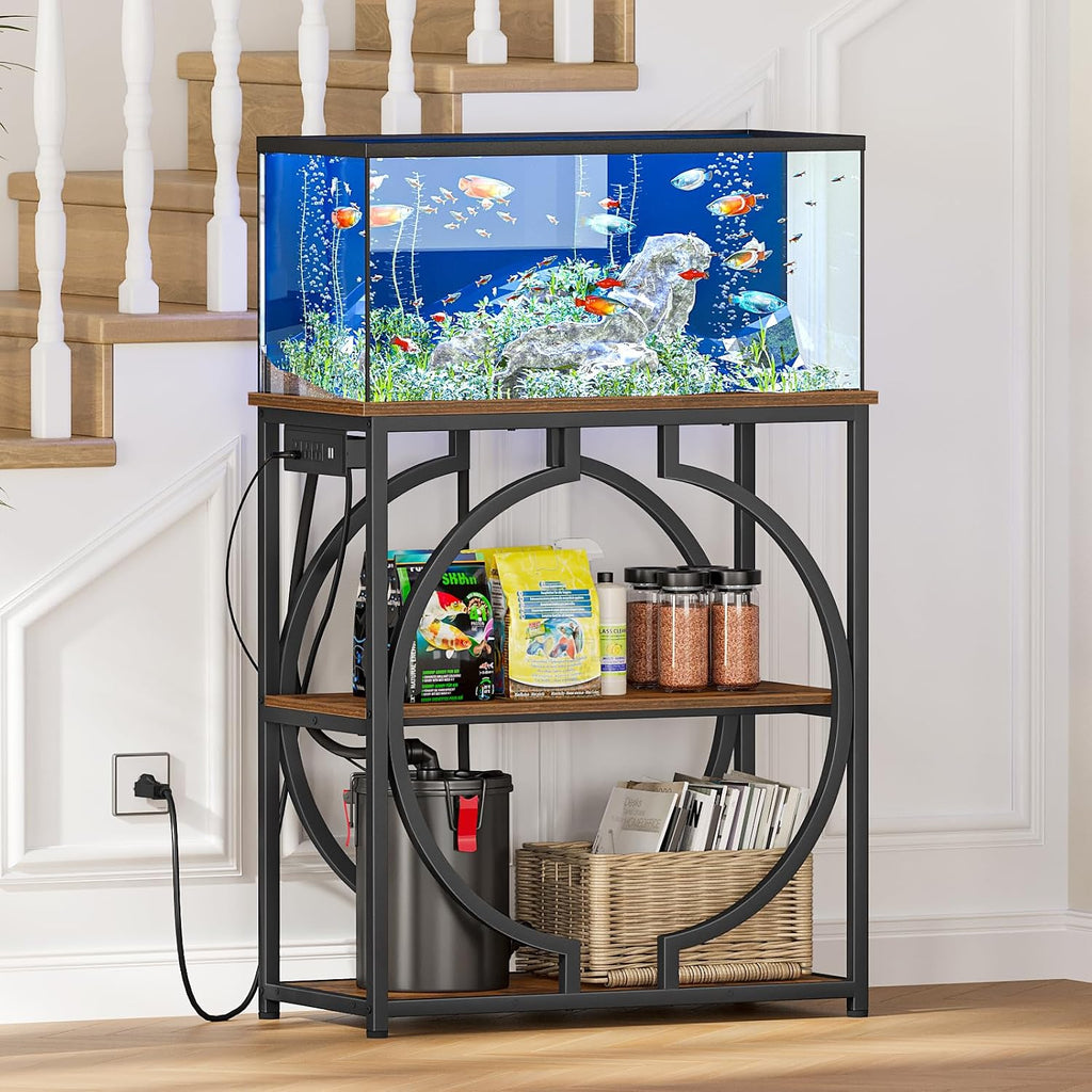 29 Gallon Aquarium Stand with Power Outlets, 3-Tier Fish Tank Stand with Storage, Heavy Duty Metal Frame, 450 lbs