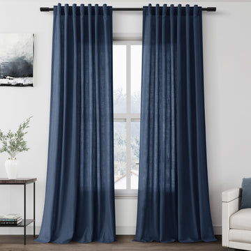 Denim Blue Linen Curtains 108 Inches Long 2 Panels Set Extra Long Back Tab Curtain Semi Sheer Light Filtering Denim