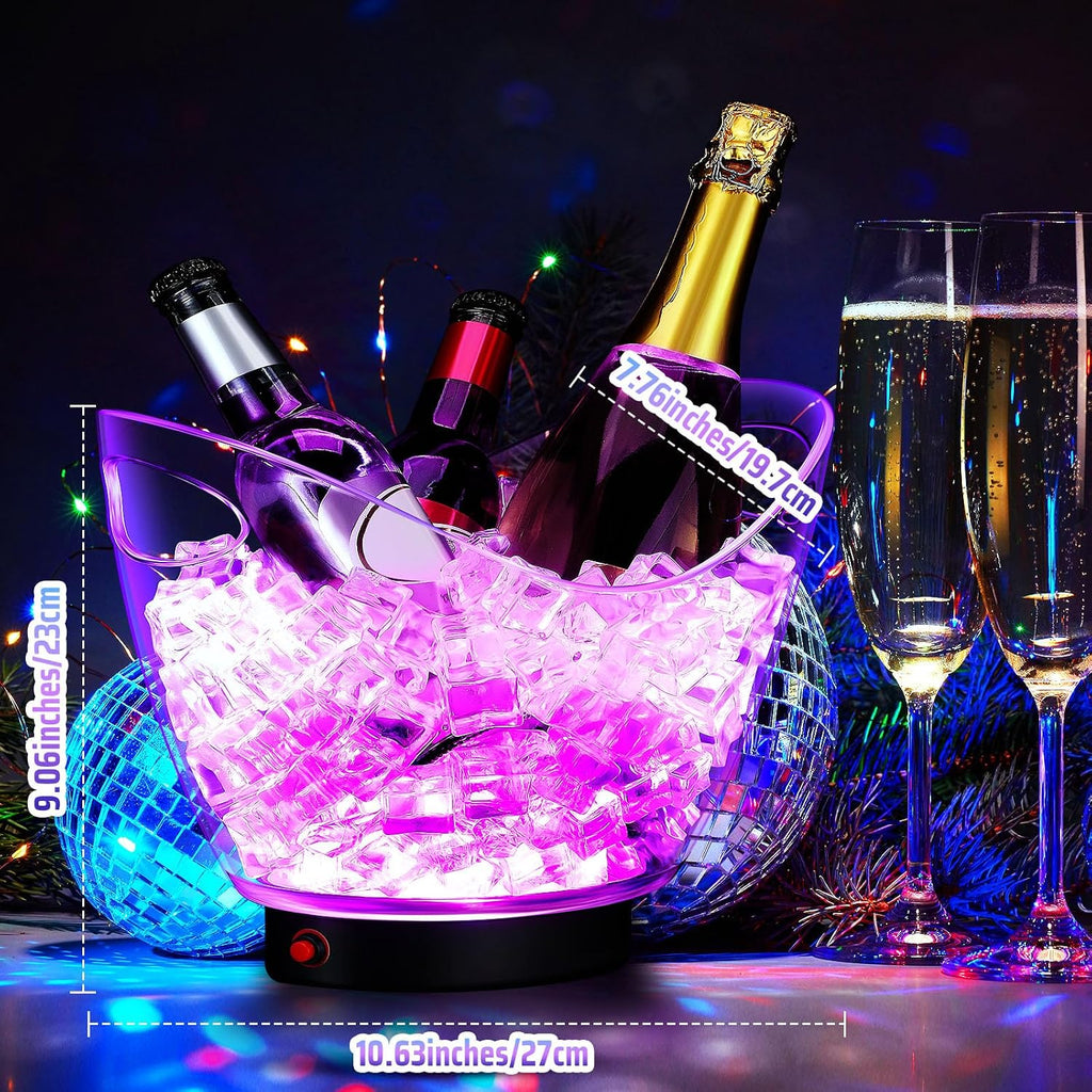 1 Pcs LED Ice Buckets 2L Clear Plastic Beer Buckets with LED Light RGB Colors Changing Cooler Container with Stand