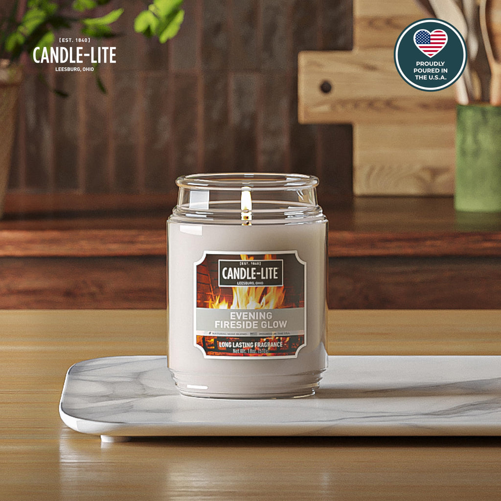 Fall Scented Candles, Evening Fireside Glow, 18 oz Jar, Proudly Poured in The USA, Aromatherapy Candle, Single-Wick