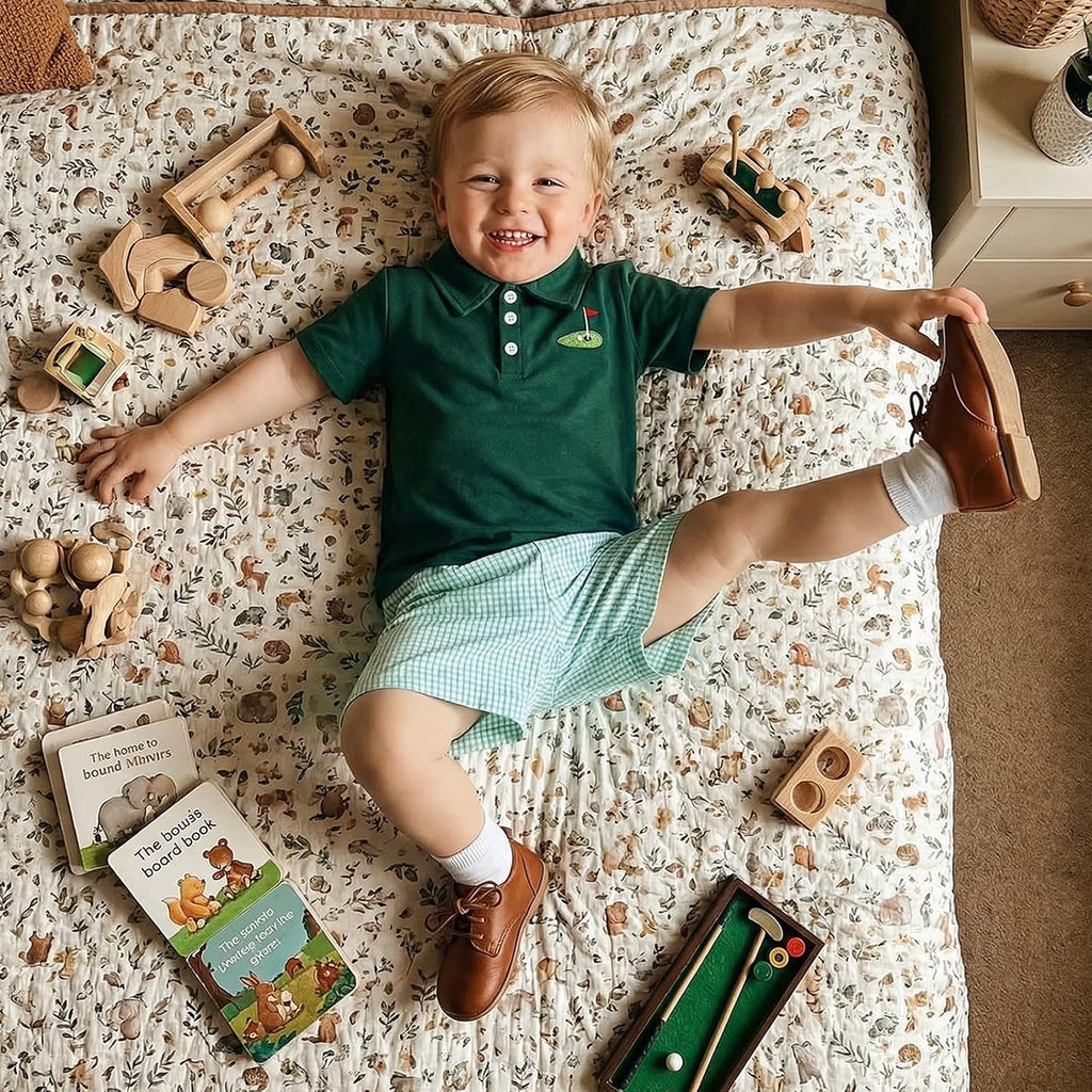 Baby Boy Golf Outfit Hole in One Embroidery Contrast Color Lapel Collar Shirt Solid Shorts Set Toddler Summer Clothes