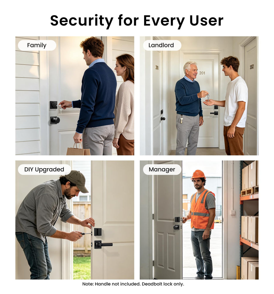 Modern Square Deadbolt, Matte Black Single Cylinder Door Lock ANSI 3