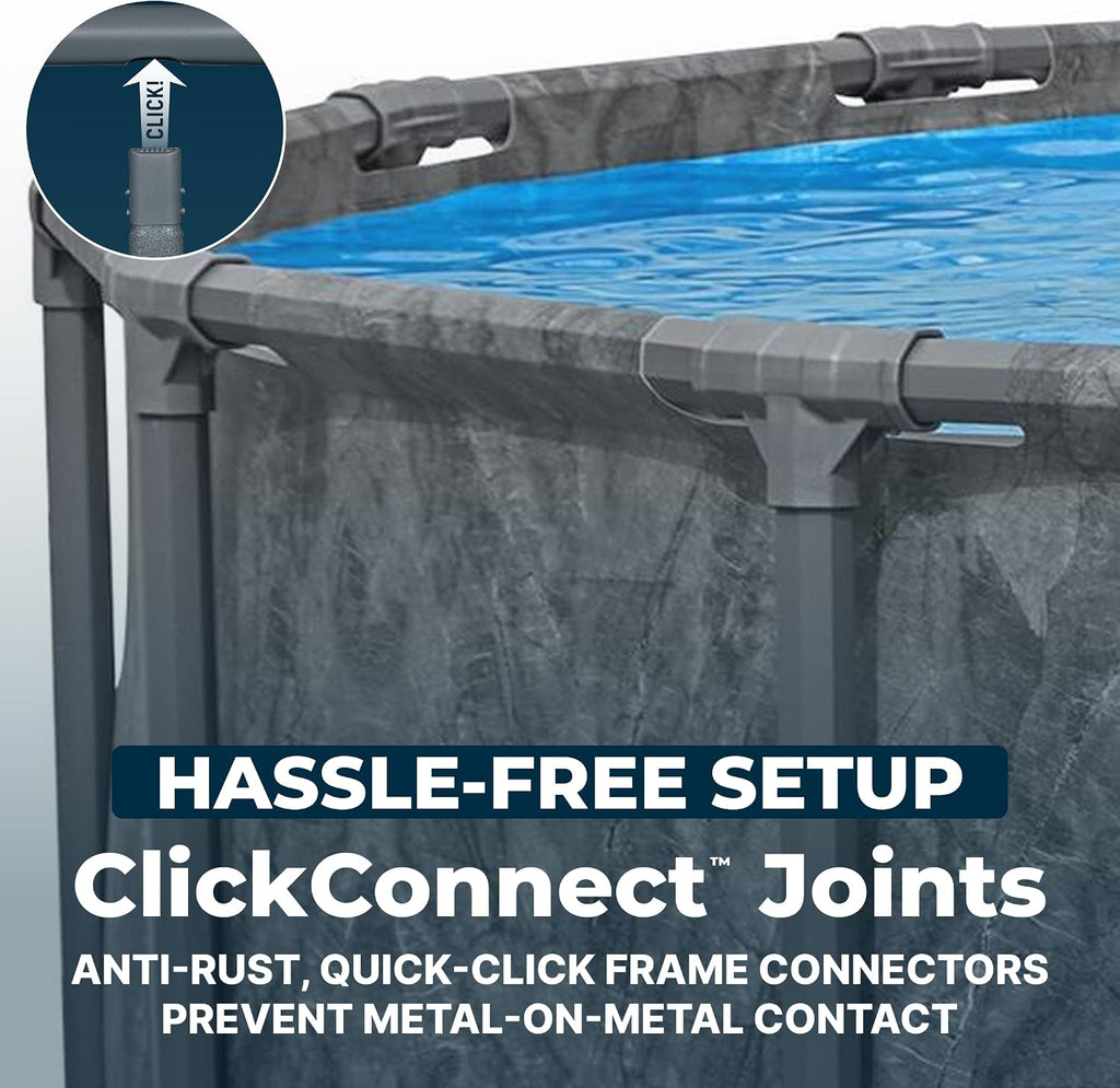 APX 365 16' x 48" Above Ground Pool, Round Metal Frame Outdoor Swimming Pool Set with Sand Filter Pump, Ladder, and