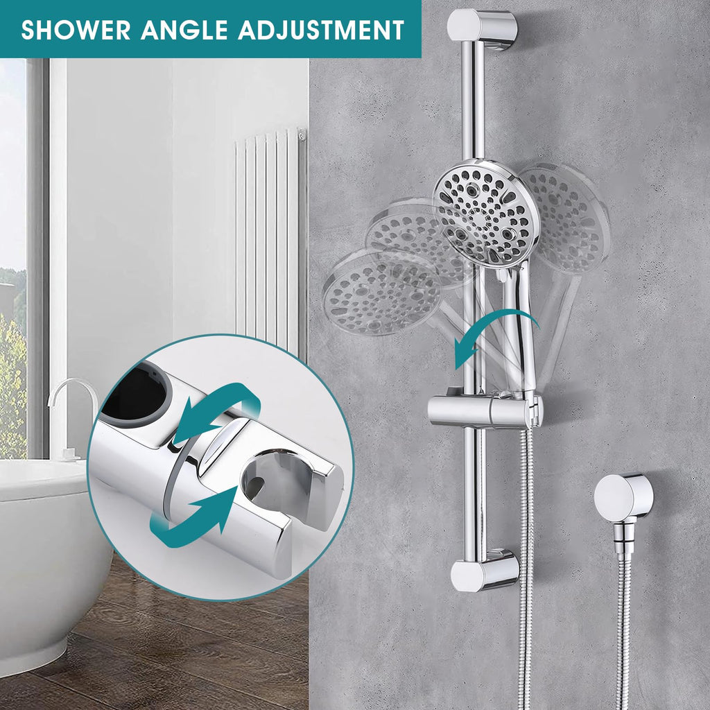 Hand Shower with Slide Bar, High Pressure 10 Setting Handheld Shower Head, Adjustable Height 24" Slide Bar, Wall