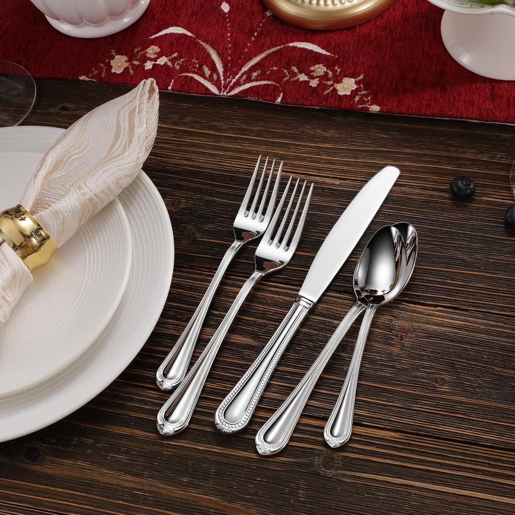 Premium Pearl Edge 20/45/65-Piece Silverware Set (65, Silver)