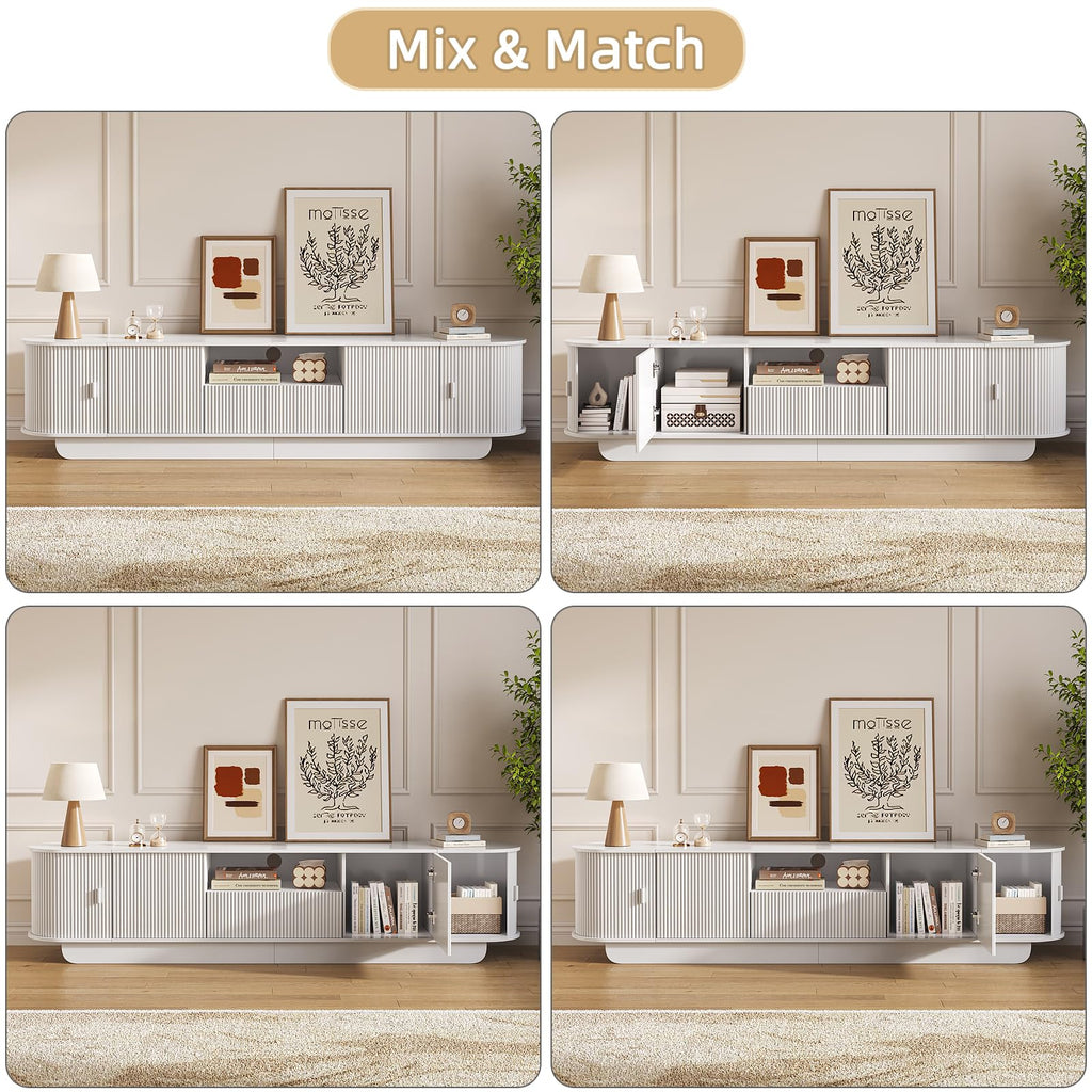 86.6'' Fluted TV Stand for 55-85 Inch, White TV Console