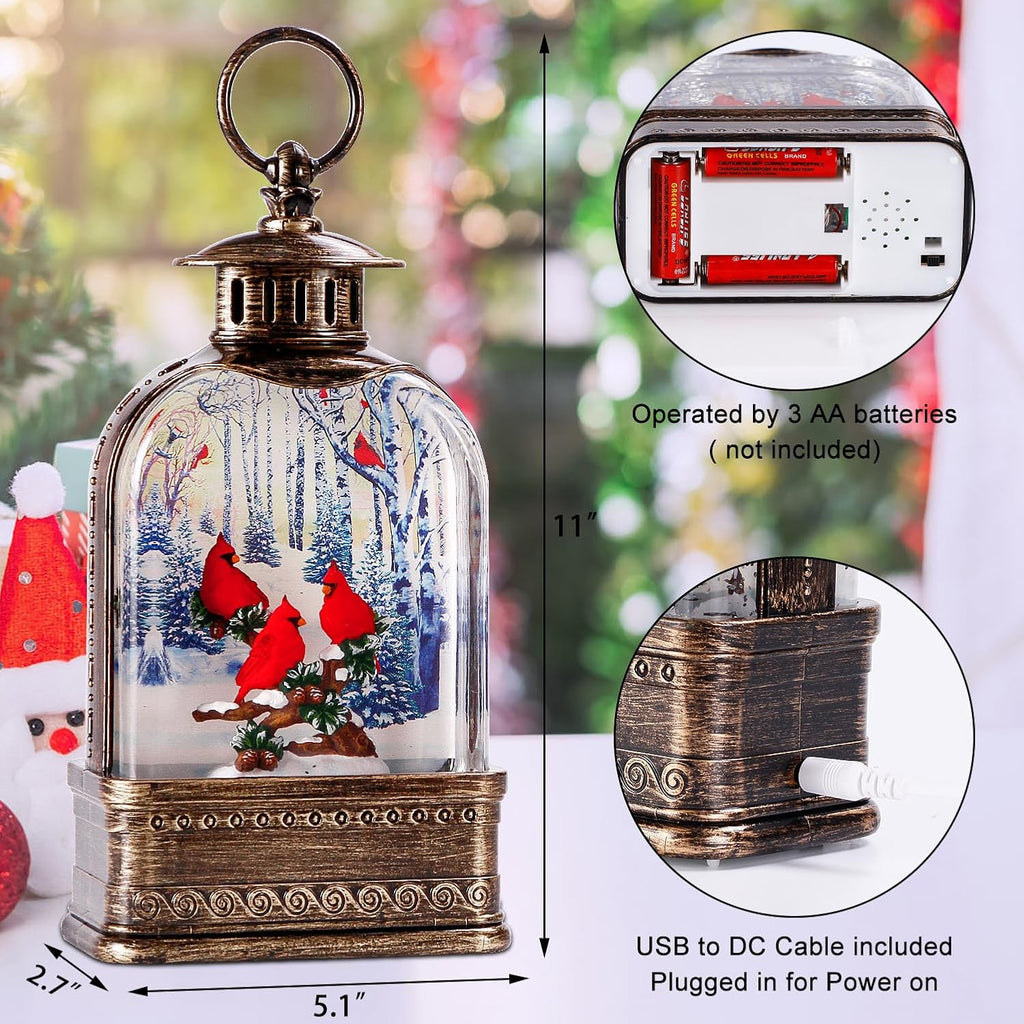 11Inch Christmas Snow Globes Cardinal Gifts, Musical Cardinal Snow Globe Glitter Light Up, Christmas Decorations