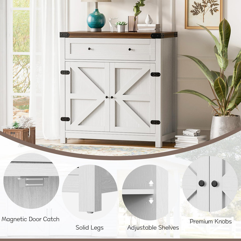 Sideboard Buffet Cabinet with Storage, Farmhouse Coffee Bar Cabinet with 1 Drawer and 2 Barn Doors, Barn Door Console