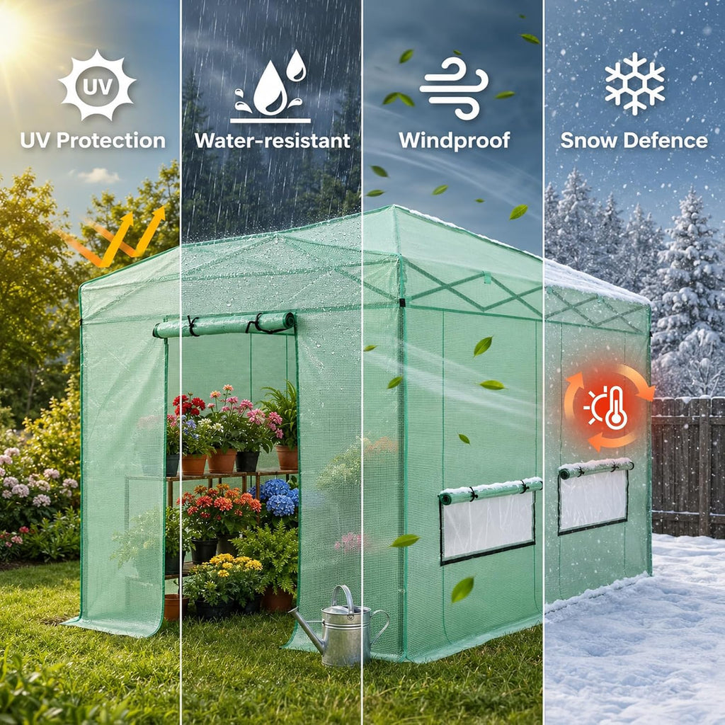 12X8 Pop Up Outdoor Walk-in Portable Greenhouse,Green | Patented CenterLock One Push Instant Greenhouses, Heavy Duty
