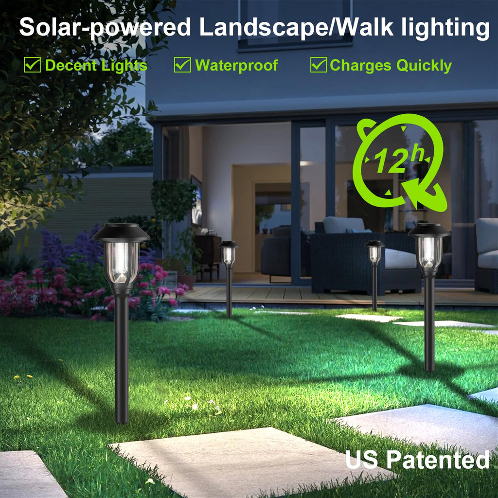 12 Pack Solar Lights Outdoor, 6000K Bright Solar Pathway Lights for Outside, Auto On/Off Waterproof Solar