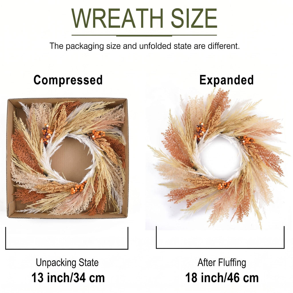 18'' Neutral Fall Pampas Wreath with Lights for Front Door