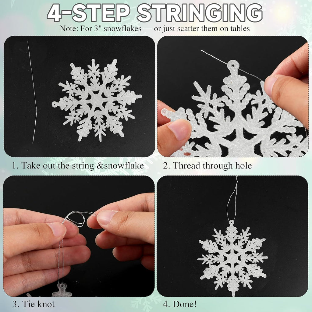 Glitter Snowflake Ornaments Decorations White - Set of 36