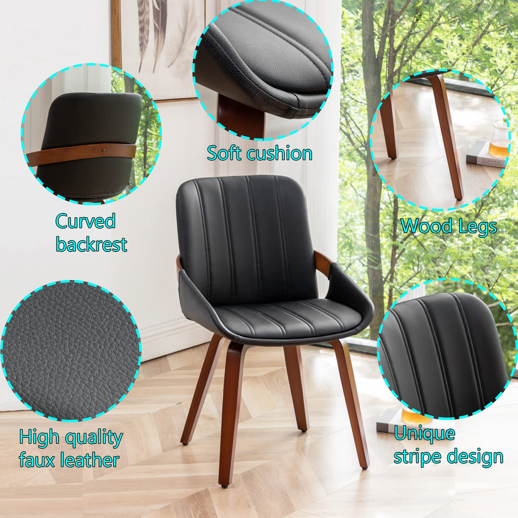 Mid Century Modern Faux Leather Upholstered Dining Chairs, Armless Accent Chairs with Sturdy Natural Wood Legs, Bamboo