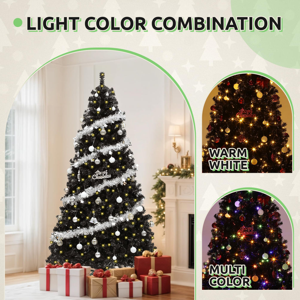 7.5ft Prelit Black Christmas Tree with Remote & 11 Light-Modes