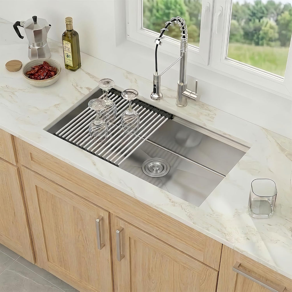 32 Inch Workstation Kitchen Sink, 16 Gauge Undermount Sink | 304 stainless steel single bowl, 32"×19"×10", includes