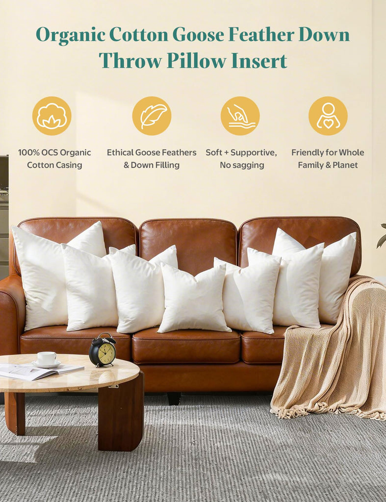 Goose Feather Down Euro Throw Pillow Inserts, 26x26 Inch Set of 2