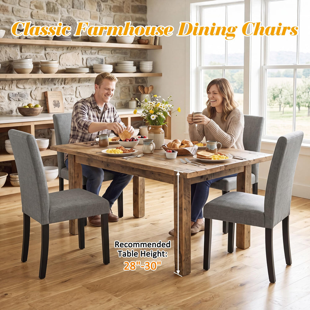 Set of 4, Modern Stylish Fabric Upholstered Parson Chair, Dining Room Chairs with Solid Wood Legs Living Room, Grey